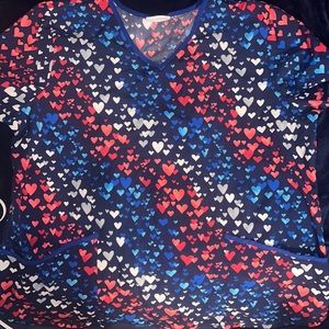 Scrub star, red, white, and blue heart top